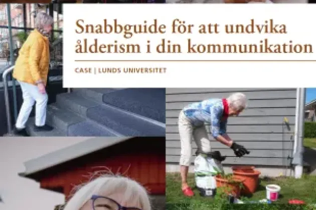 Broschyromslag med äldre kvinna i olika vardagsbilder